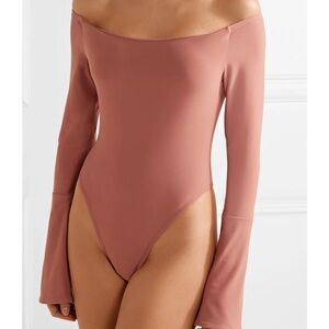 Alix NYC Baxter Off the Shoulder Long Sleeve Terracotta Nude Bodysuit NWT